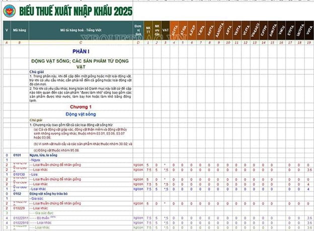 Dựa vào biểu thuế nhập khẩu